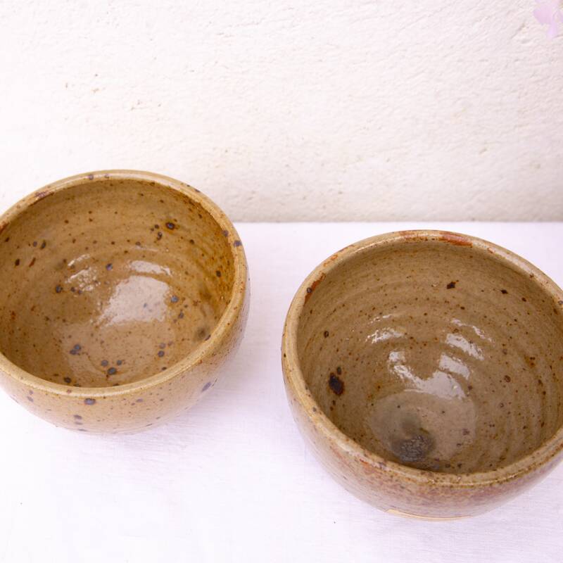 2 large feu la Berne stoneware bowls signed