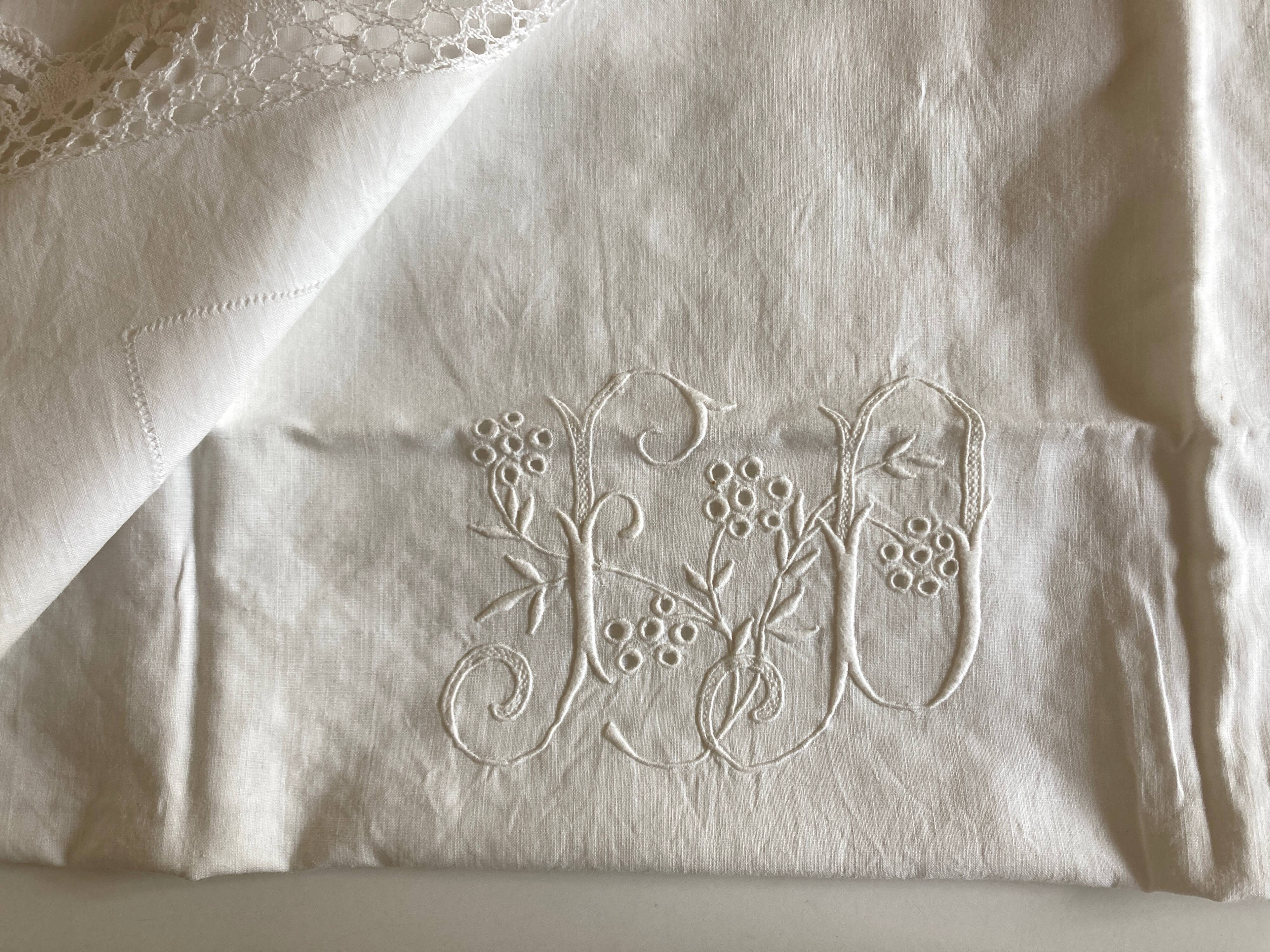 Pair of embroidered 19th linen linen pillowcases
