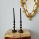 Pair of twisted wood candlesticks (Barley twist)