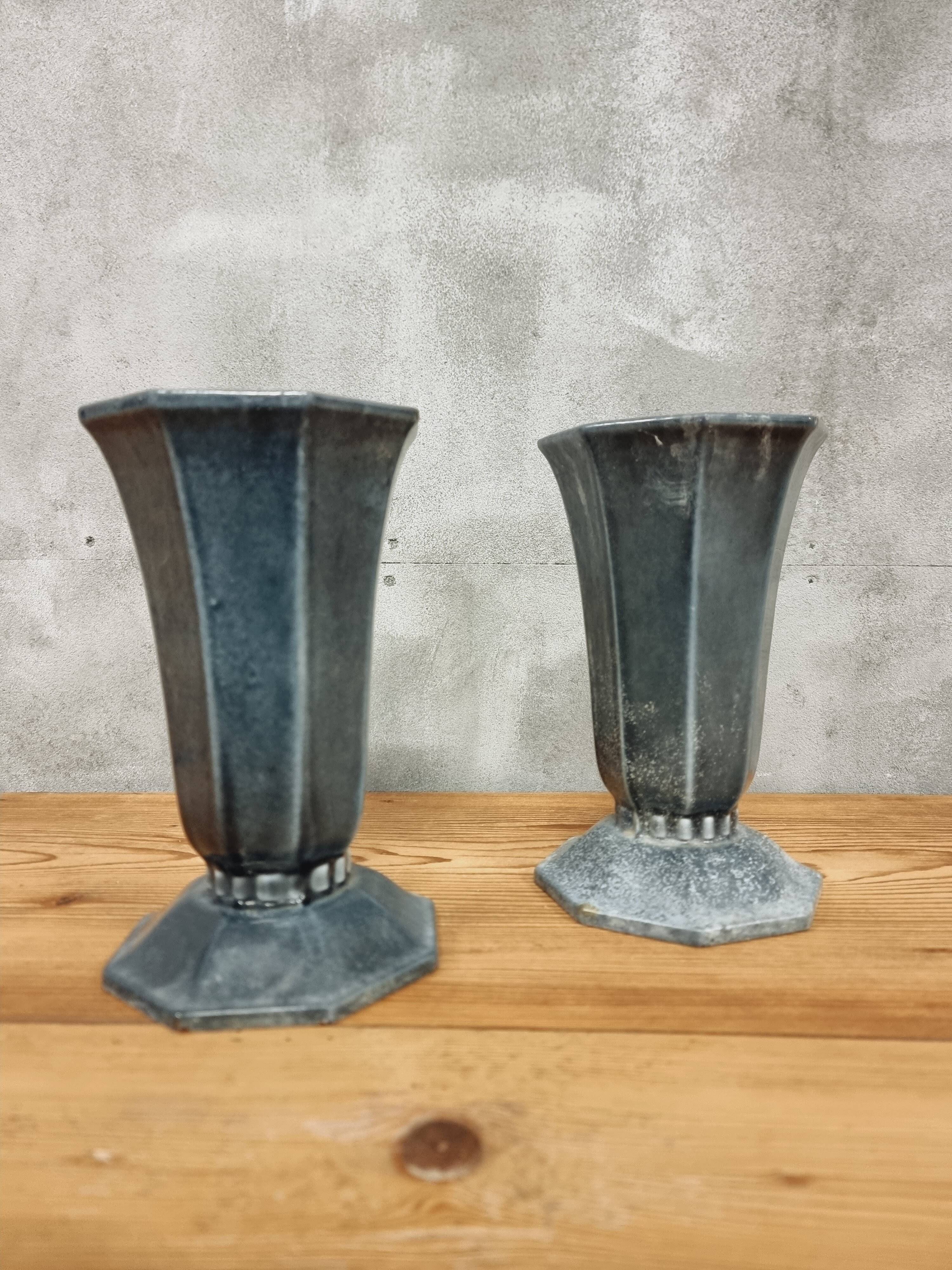 Antique French vases, enamelled cast iron garden vases