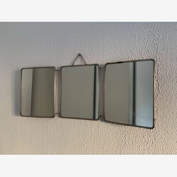 Miroir vintage 1950 triptyque barbier brique - 27 x 67 cm