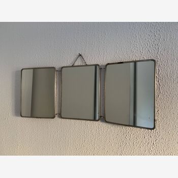 Vintage 1950 brick barber triptych mirror - 27 x 67 cm