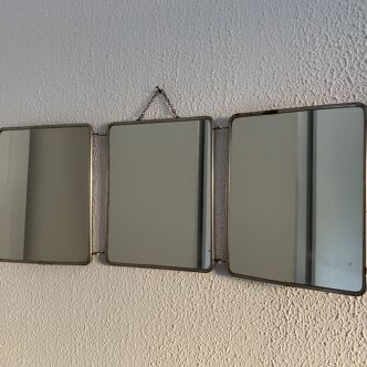 Vintage 1950 brick barber triptych mirror - 27 x 67 cm