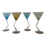 Set de 4 verres à cocktail dansant multicolor, 1990