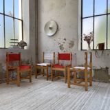 Set of 4 80s colored pine chairs