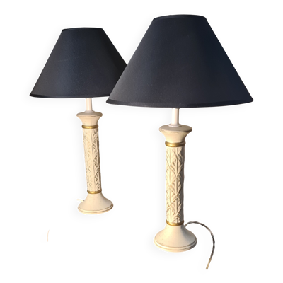 paire de lampes de chevet colonne ceramique patiné, classic 50x30 cm