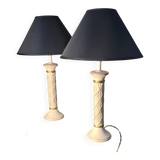 pair of patinated ceramic column bedside lamps, classic 50x30 cm