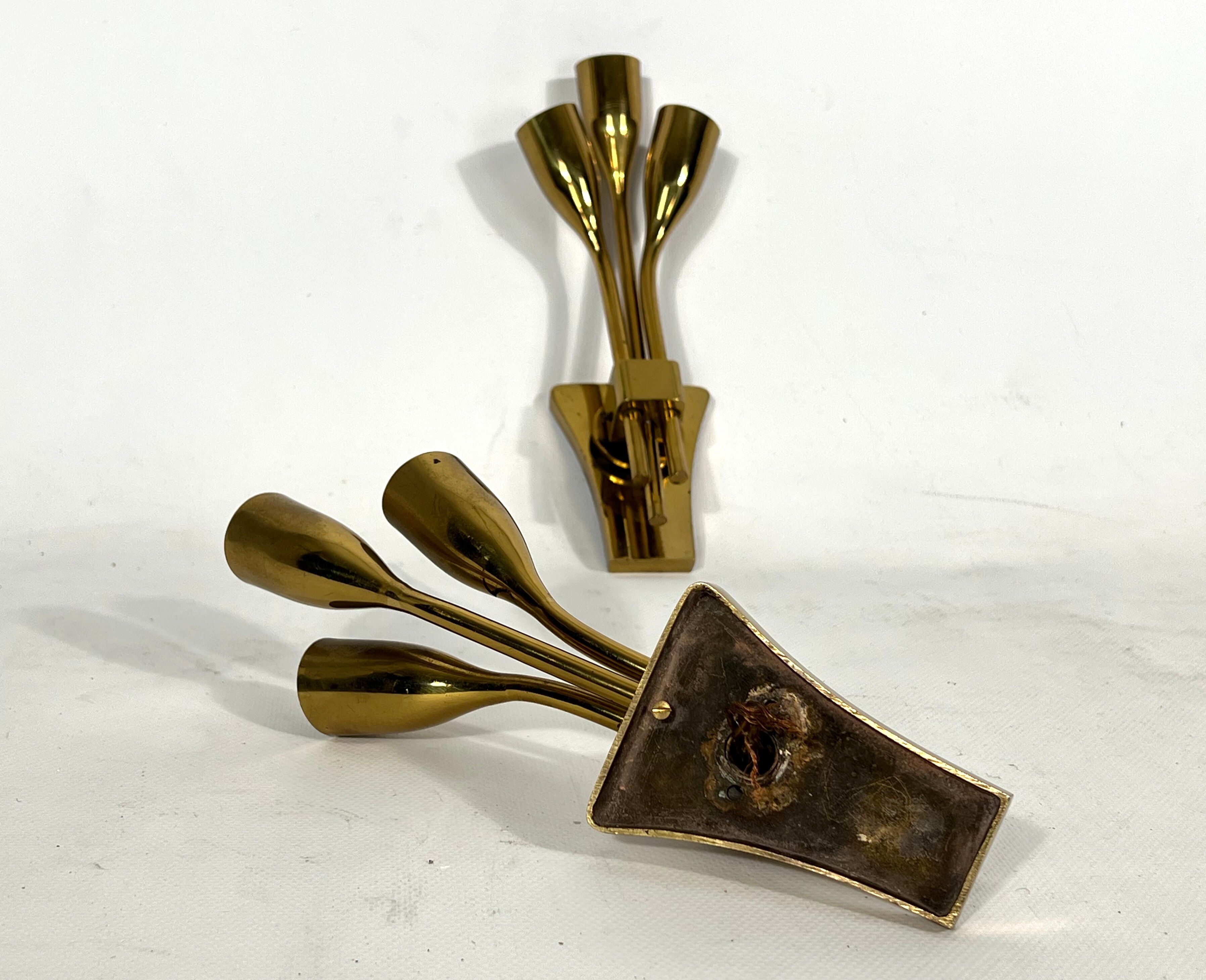 Lumi Milano, Mid-Century Modern pair of Italian brass sconces from 60s