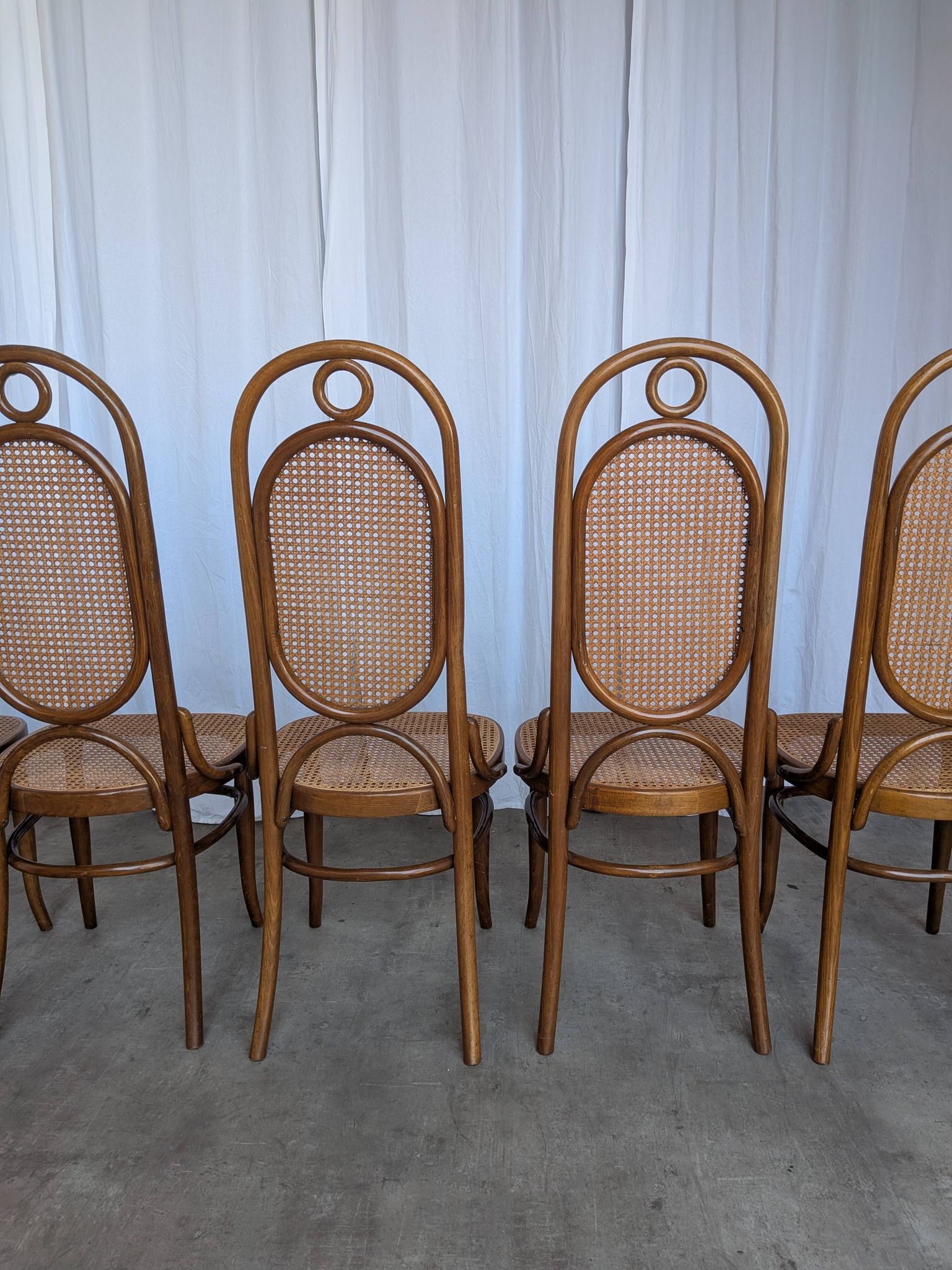 Set of 6 Mid-century Bentwood Cane Dining Chair, Thonet Style, 1970s Yugosl