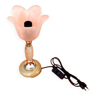 Tulip lamp made of onyx and brass.