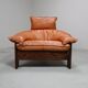 Vintage tripod lounge chair in leather, rattan and oak, Netherlands
