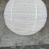 Very large round Japanese-style rattan and natural linen pendant light D:80