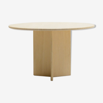 Round travertine dining table made in Italy, 70s.