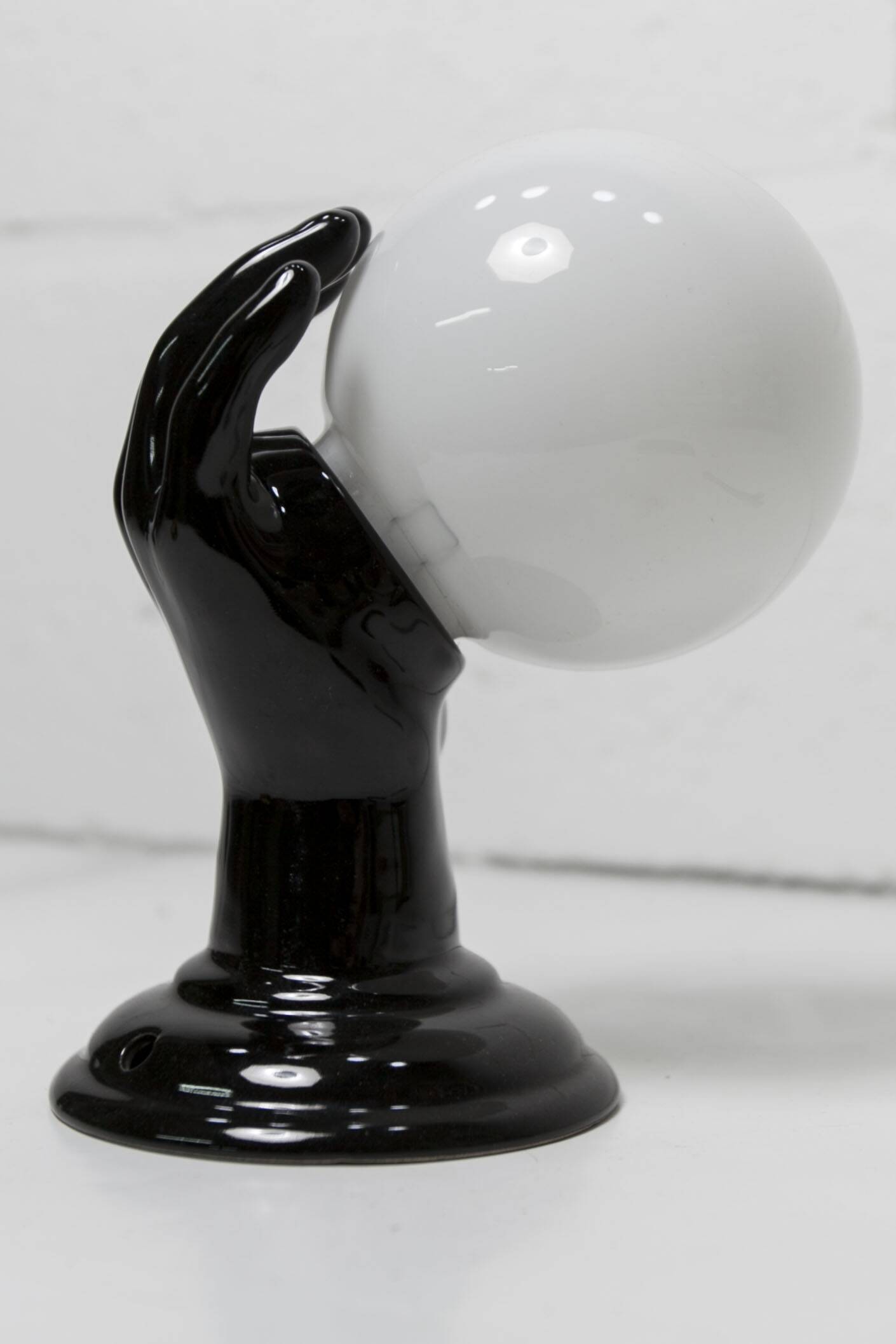 Main wall lamp in black ceramic 1960 original opaline globe