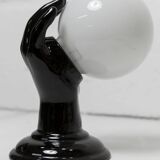 Main wall lamp in black ceramic 1960 original opaline globe
