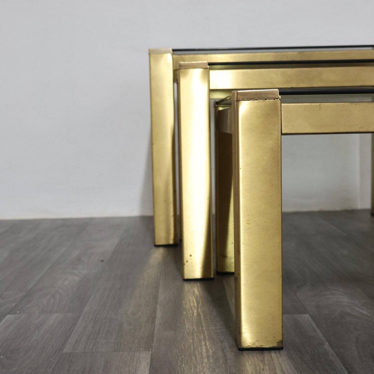 Vintage Hollywood Regency Brass Coffee Tables, 1970s, Set of 3