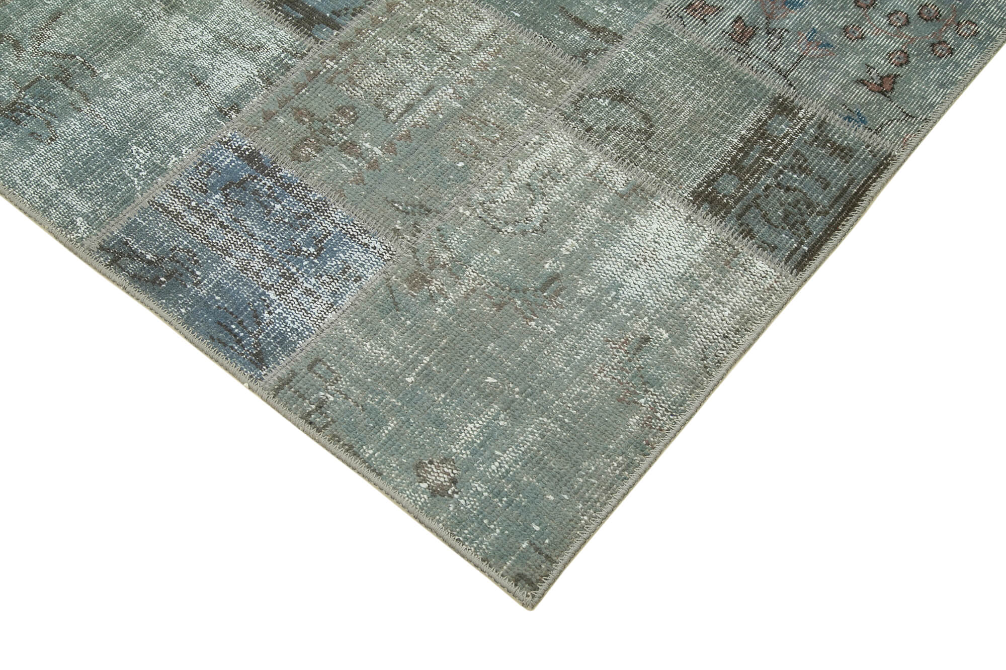 Hand-knotted oriental overdyed 174 cm x 240 cm grey patchwork carpet