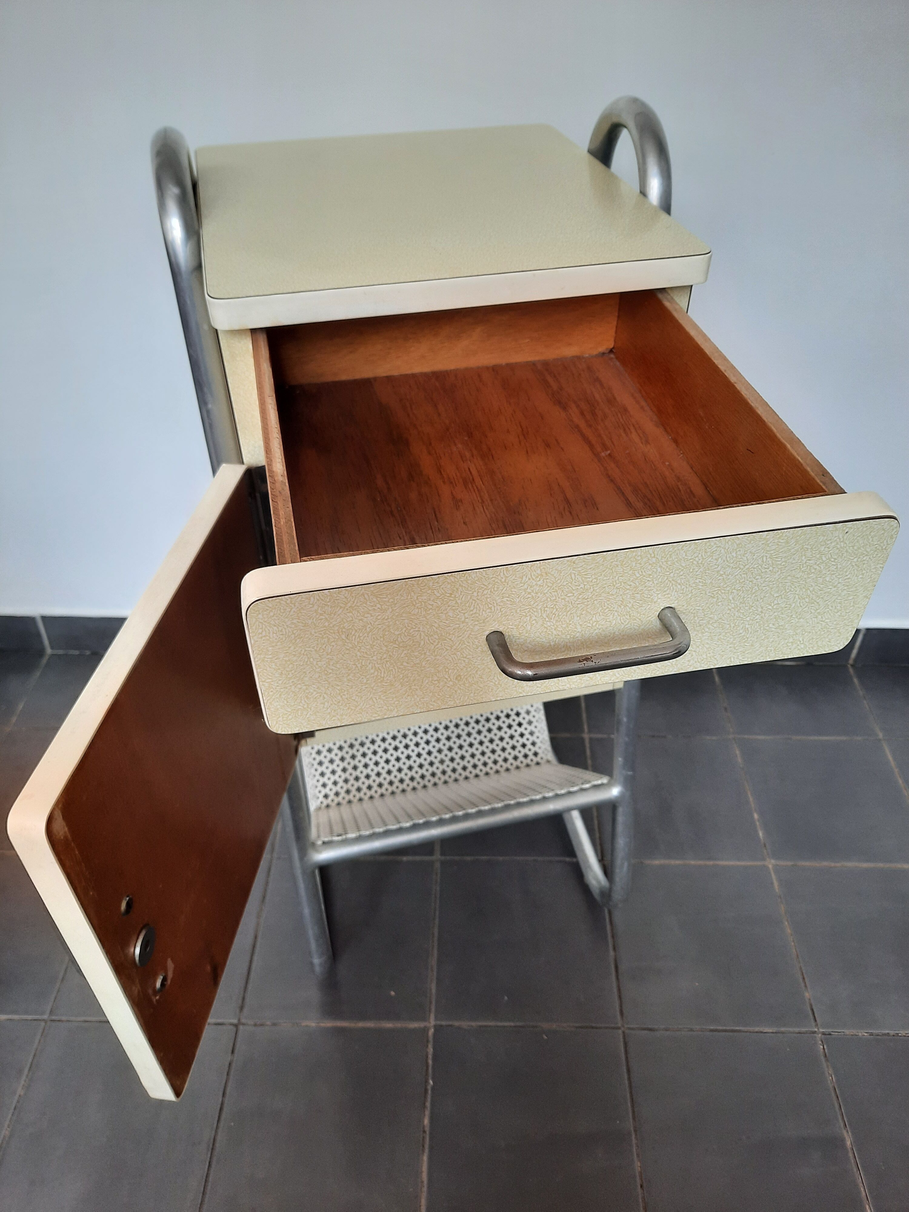 Bedside table in vintage formica typical of the 60s