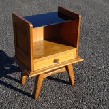 Vintage oak bedside table with splayed legs