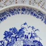 Assiette vintage bleue et blanche porcelaine Royal Manufacture BOCH Belgique. Pièce rare 1950. Décor de présentation de dessert Assiette