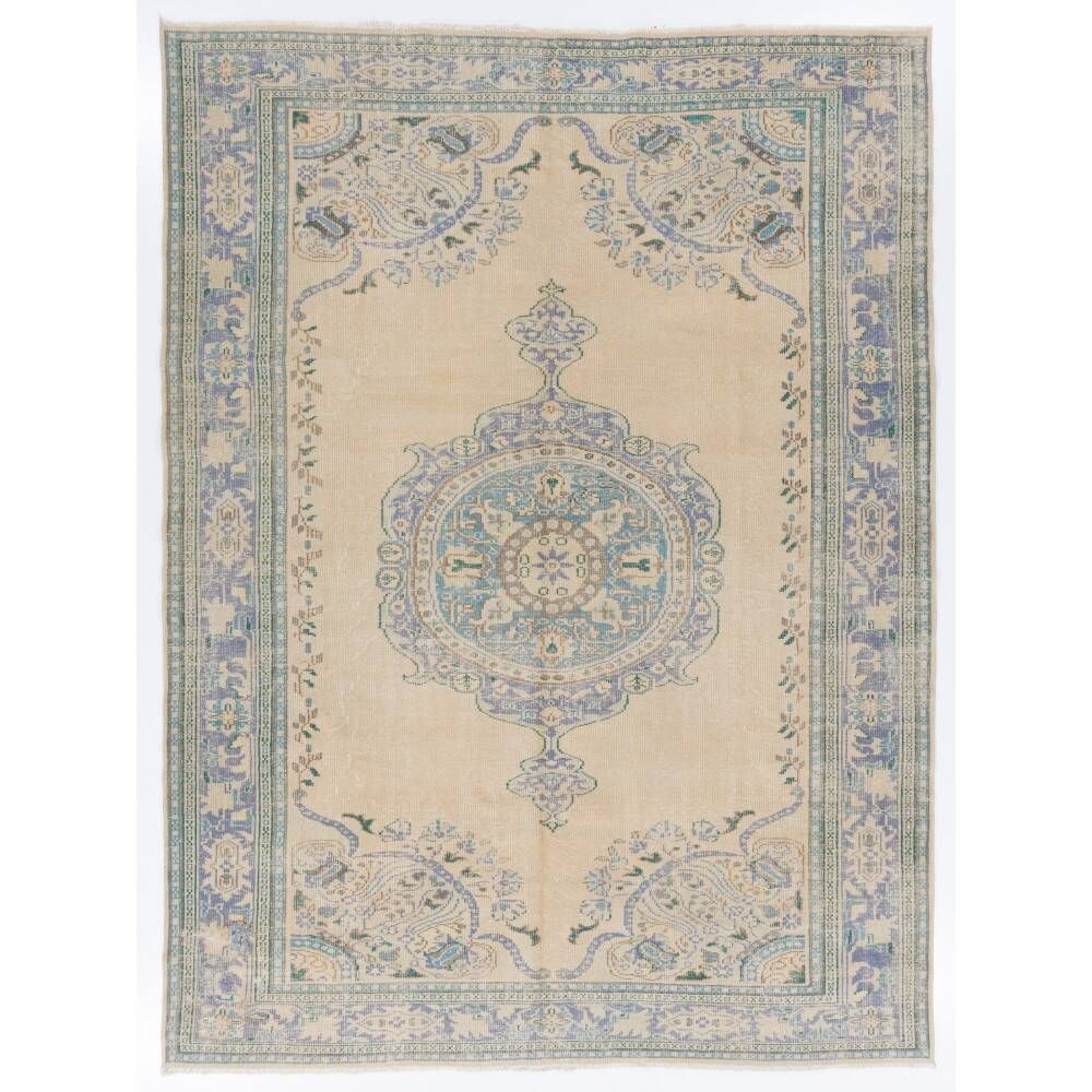 One-of-a-kind Vintage Wool Area Rug. Handknotted Turkish Carpet for Country, Farmhouse Decor