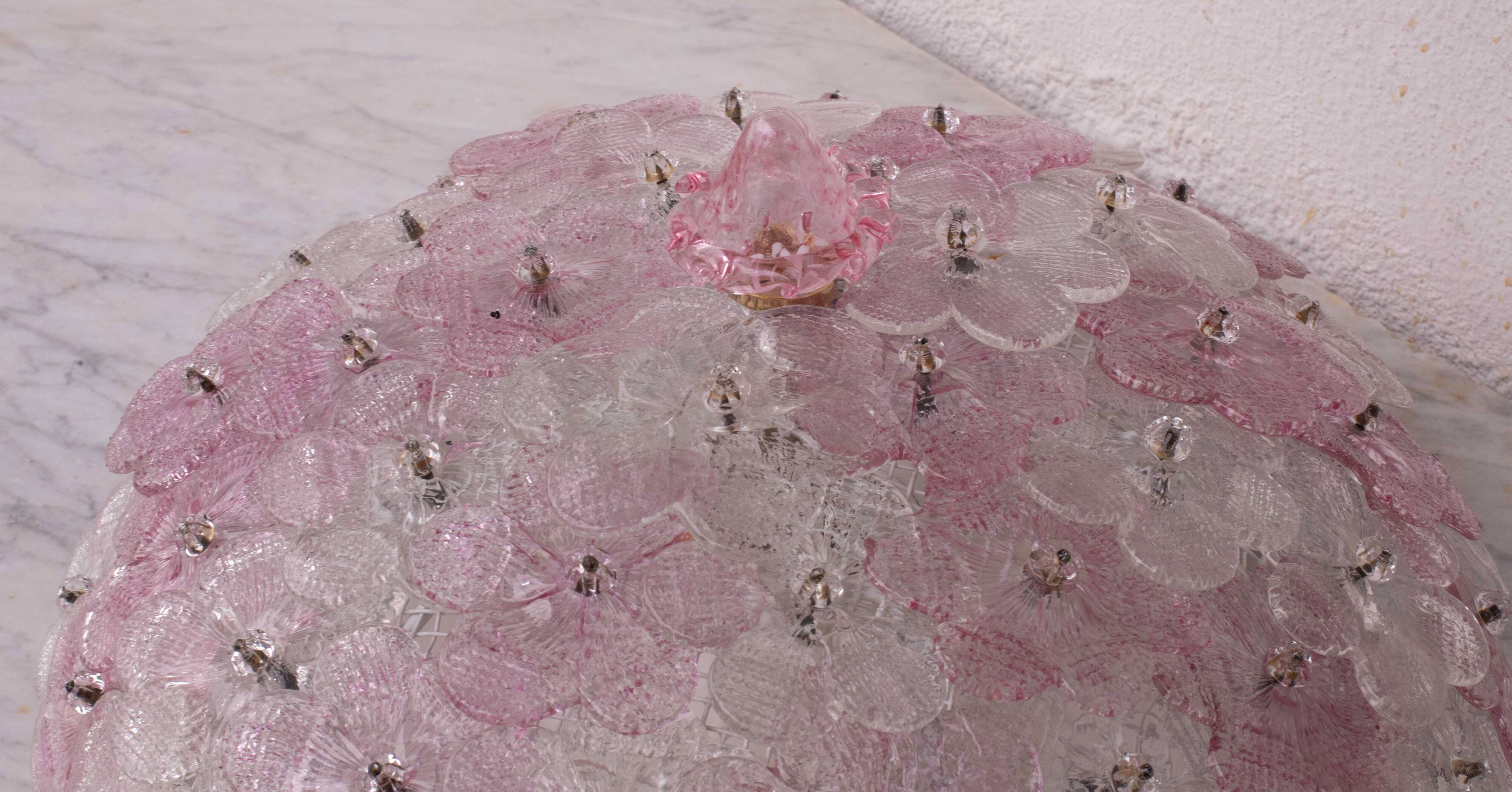 Charming Murano Ceiling Light Pink Flower by Seguso for Venini, Italy, 1970
