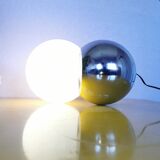 Lamp molecule, two balls, globe in opaline and stainless steel, 1970