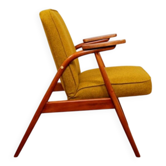 Scandinavian armchair in natural wool, yellow-golden, 1960s.
