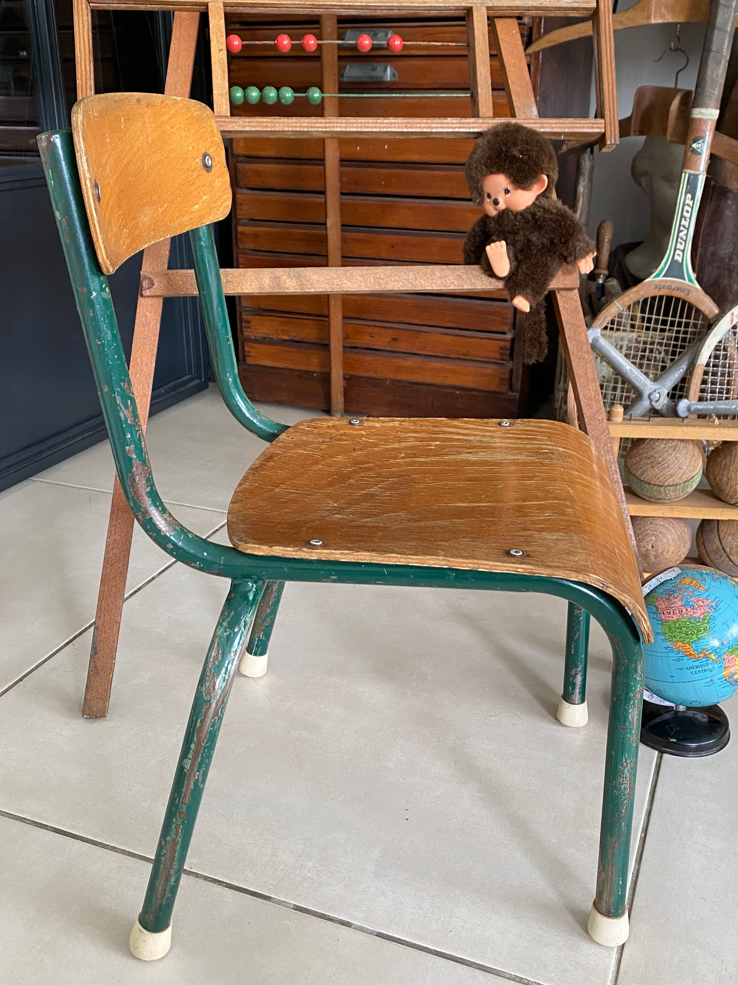 Old children's school chair wood and metal