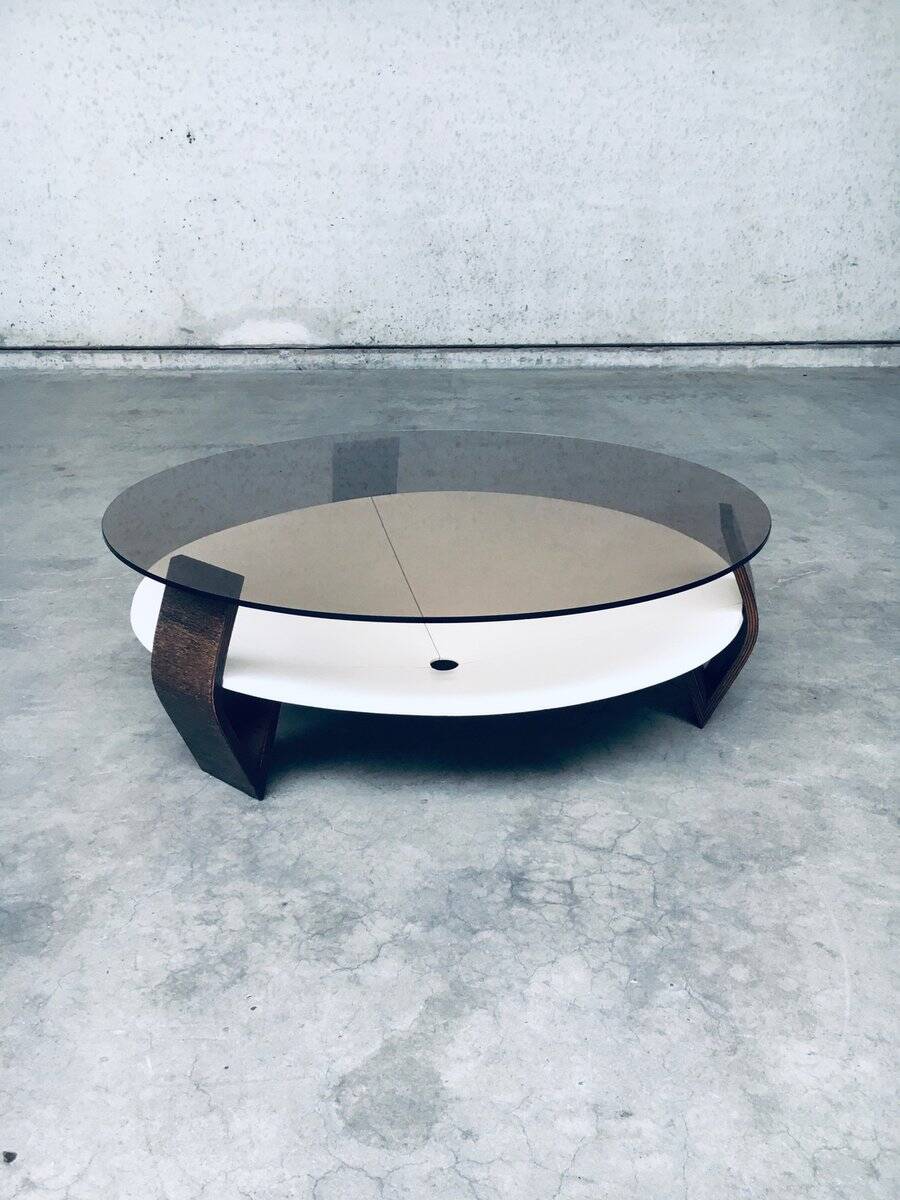Mid-Century Modern Dutch Wenge & Smoke Glass Coffee Table, Netherlands, 1960s