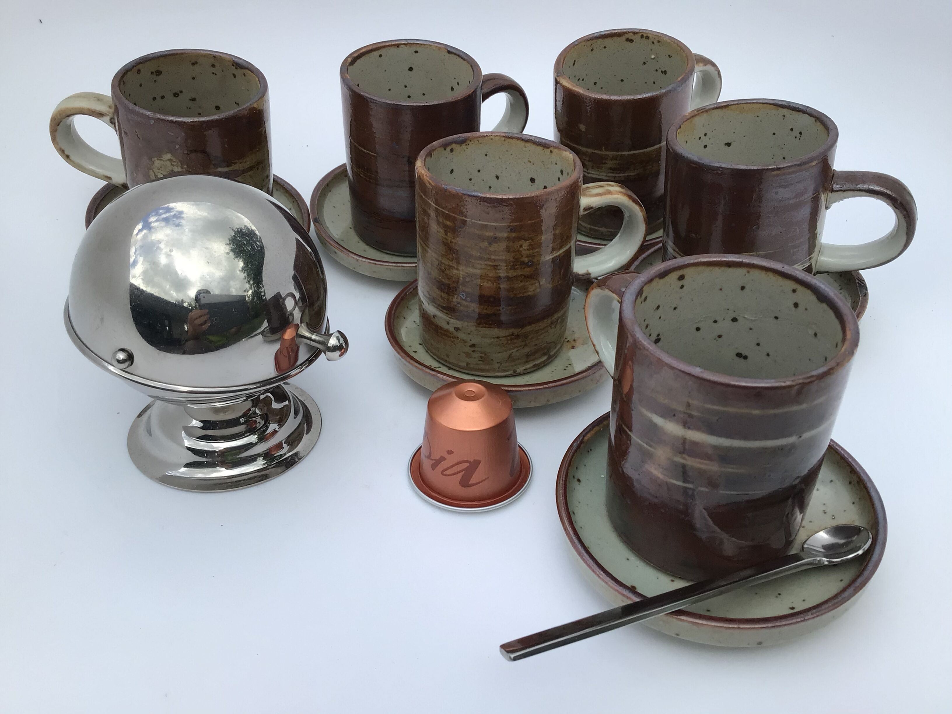 6 cups speckled sandstone espresso with undercups