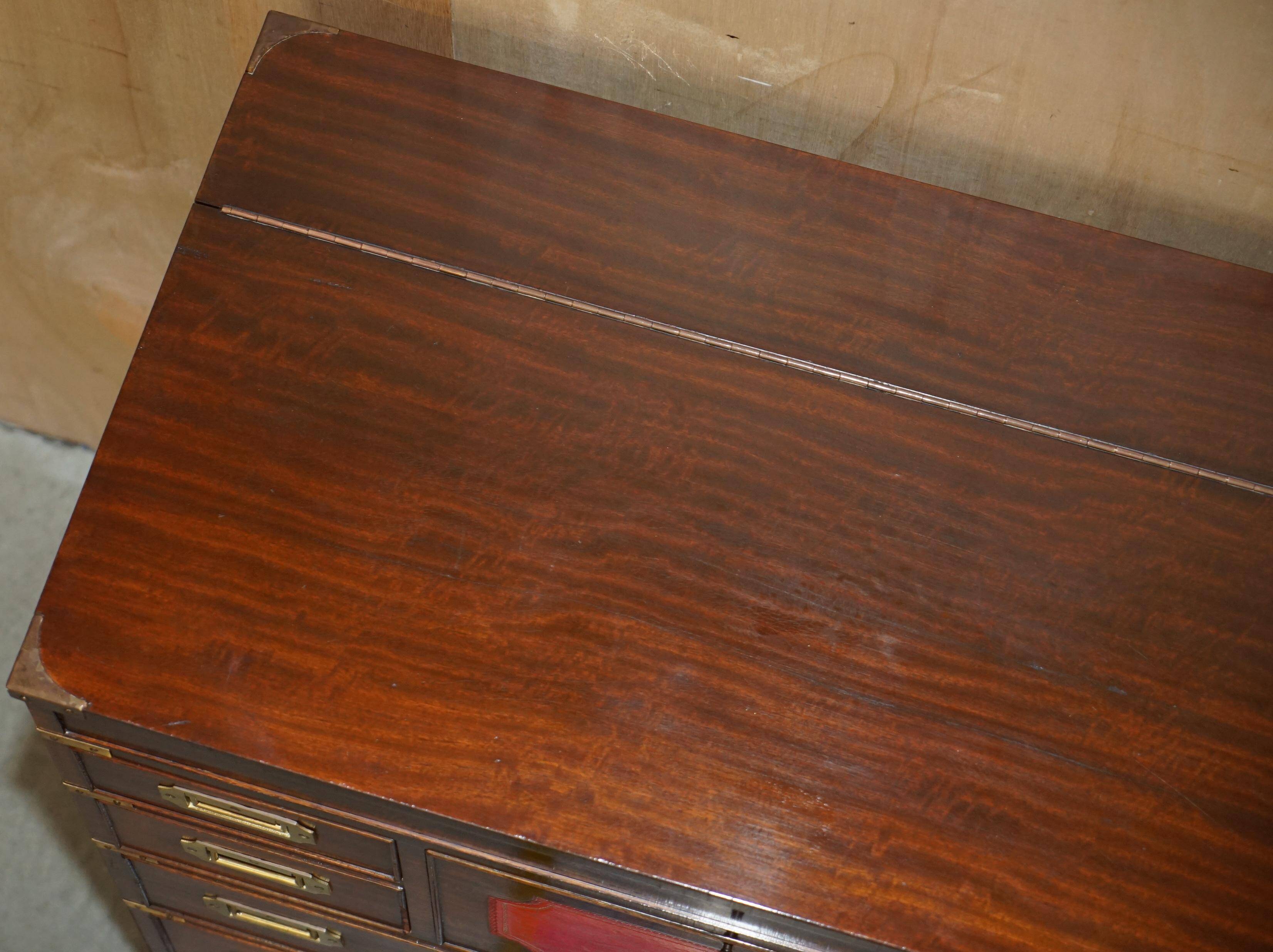 Vintage military commode FINE hardwood, brass and leather.