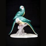 Figurine en faïence, une paire de perroquets en porcelaine allemande