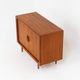 Svend Dyrlund teak sideboard with tambour doors (Denmark, 1960s).