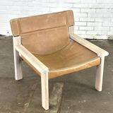 Fauteuil en cuir sellier couleur cognac