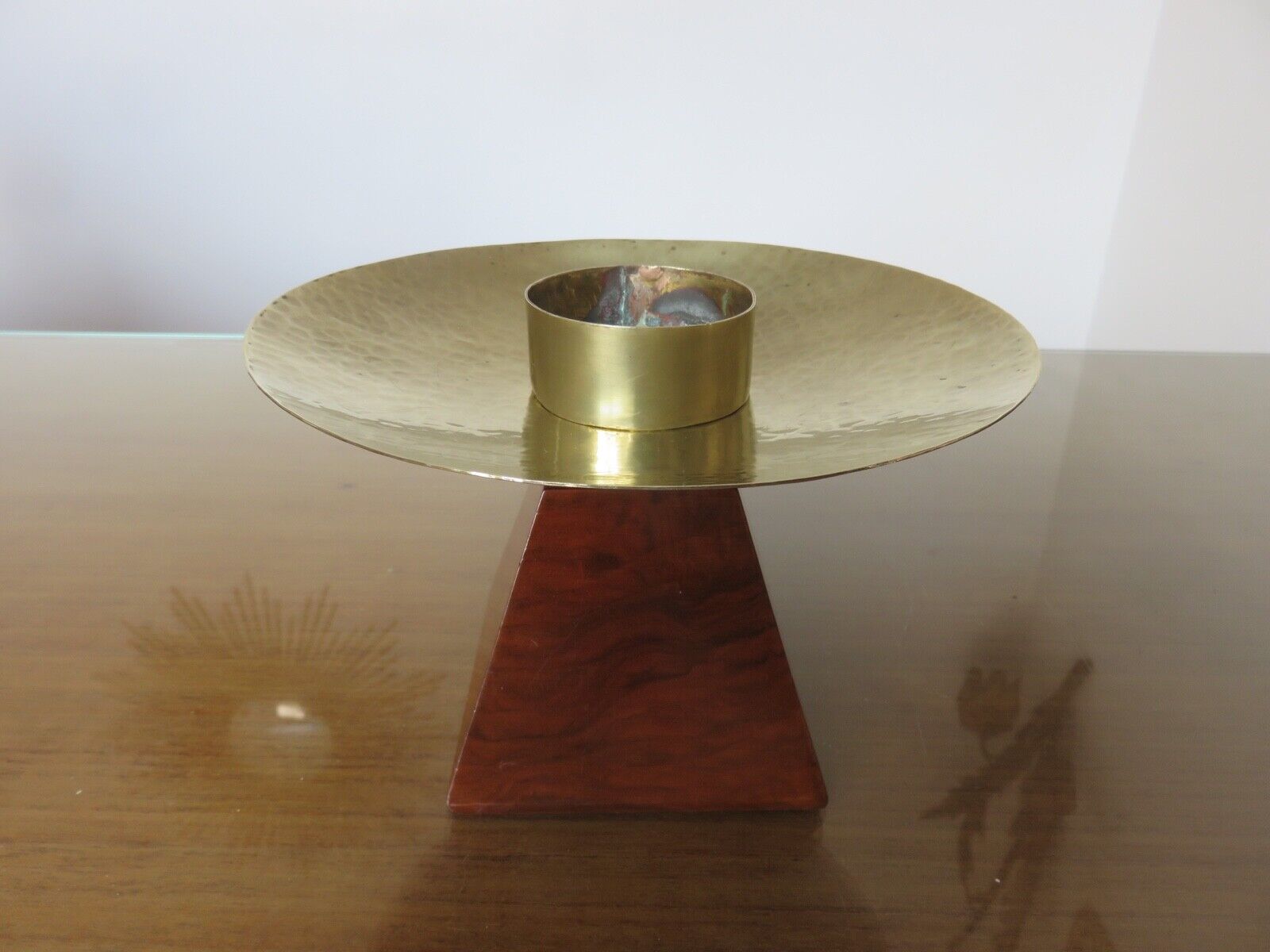 Bougeoir, rosewood candle and brass spike