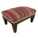 Footrest in natural wood trimmed with striped fabric