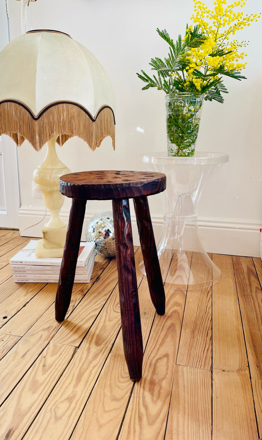 Dark wood tripod stool