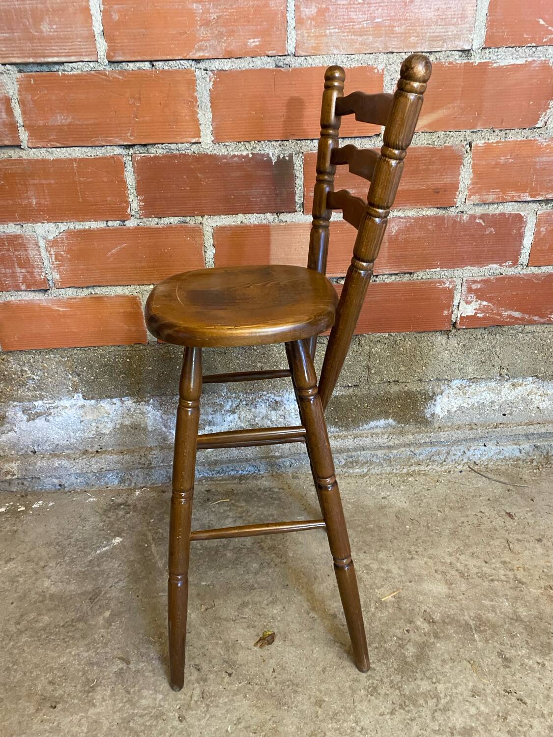Antique vintage turned wood high bar stool