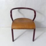 Vintage industrial design children's chair, tubular metal, curved wood