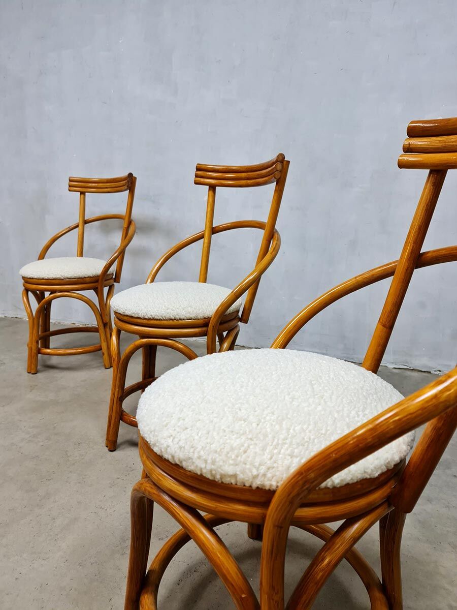 Vintage midcentury design bamboo dining chairs ‘Boucle’