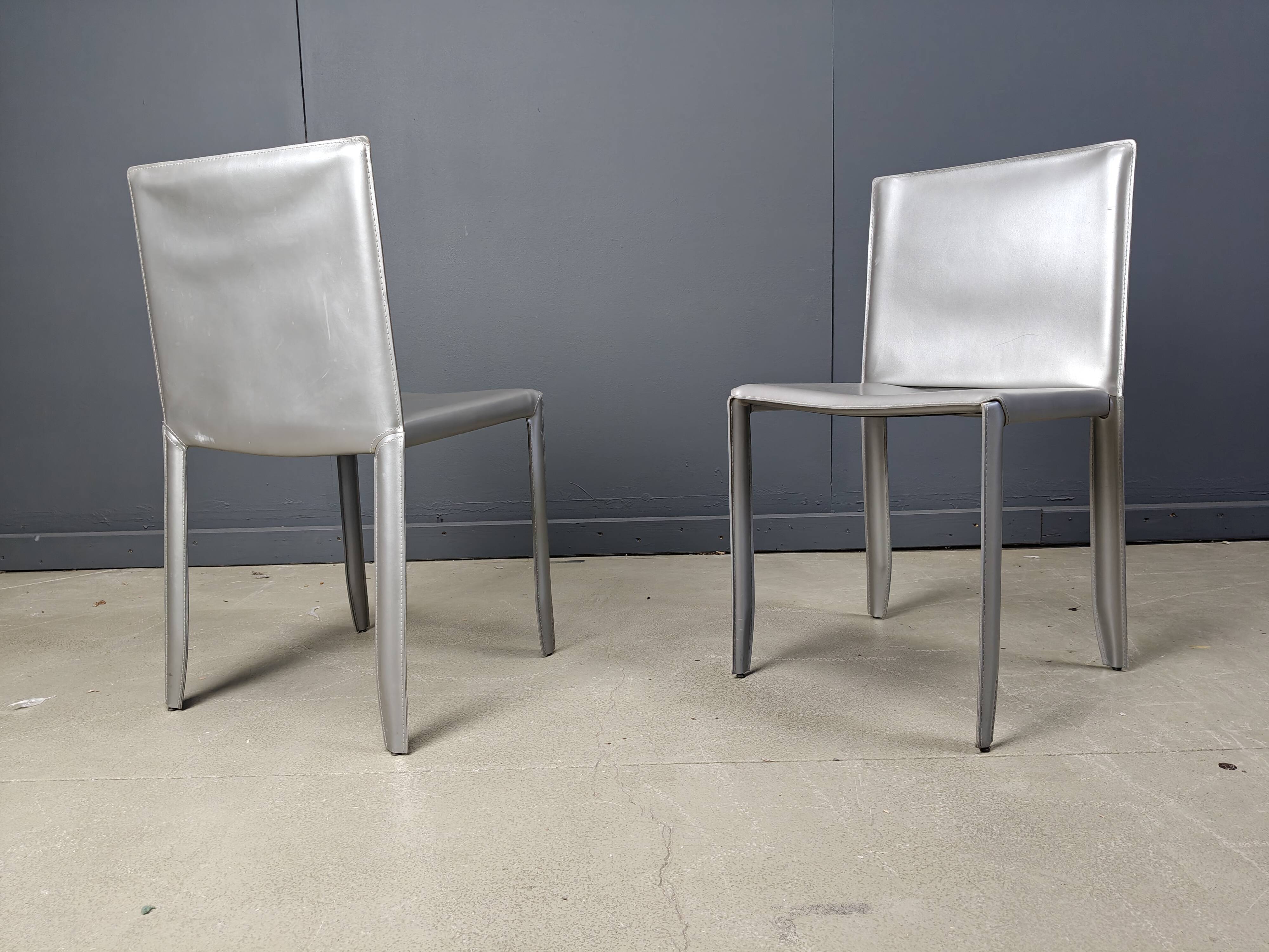Chaises de salle à manger en cuir gris par Cattelan Italie, lot de 8 - années 1980