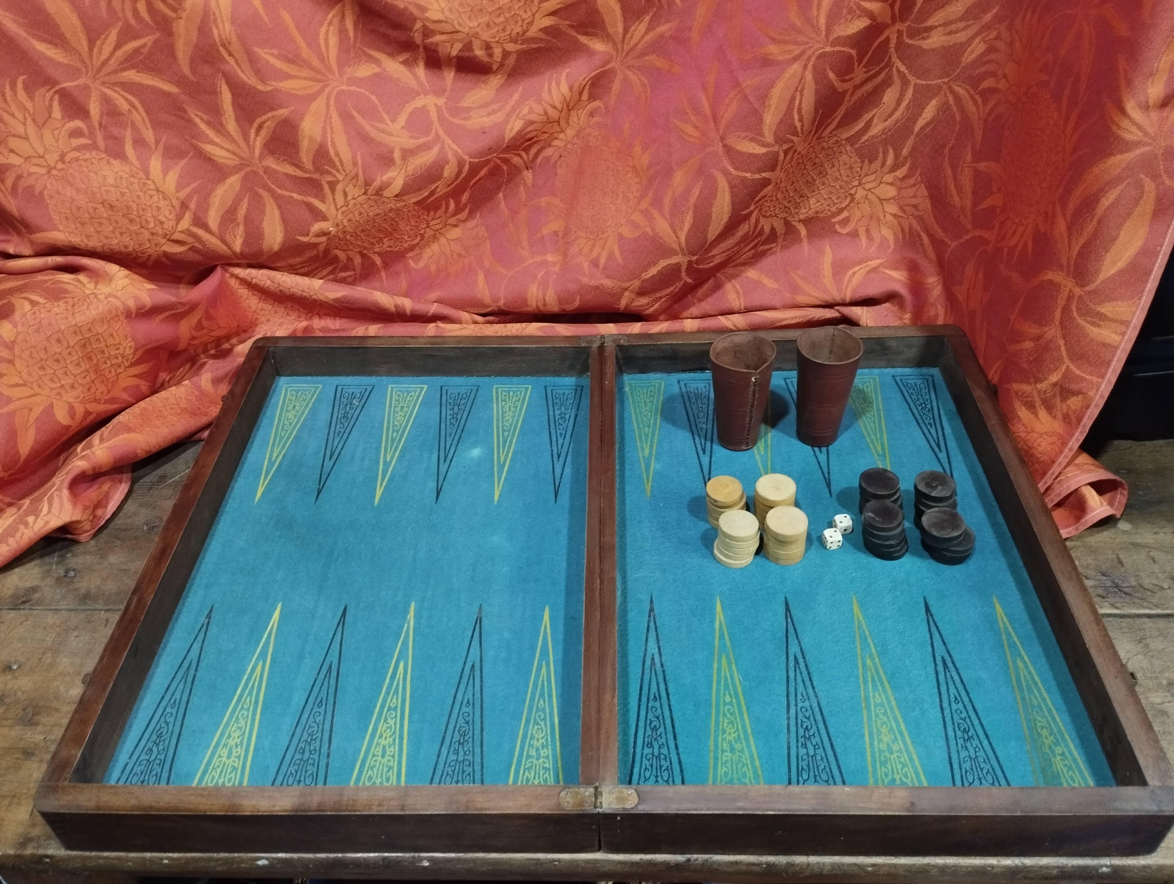 Antique wooden backgammon and checkers game box