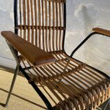 Set of 4 vintage rattan and bamboo chairs by Schumacher, Belgium 1950s.