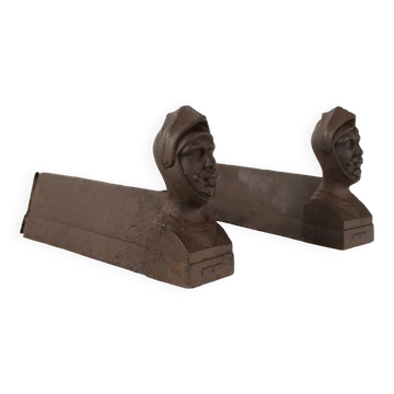 Pair of fire dogs in iron, Europe, 19th century