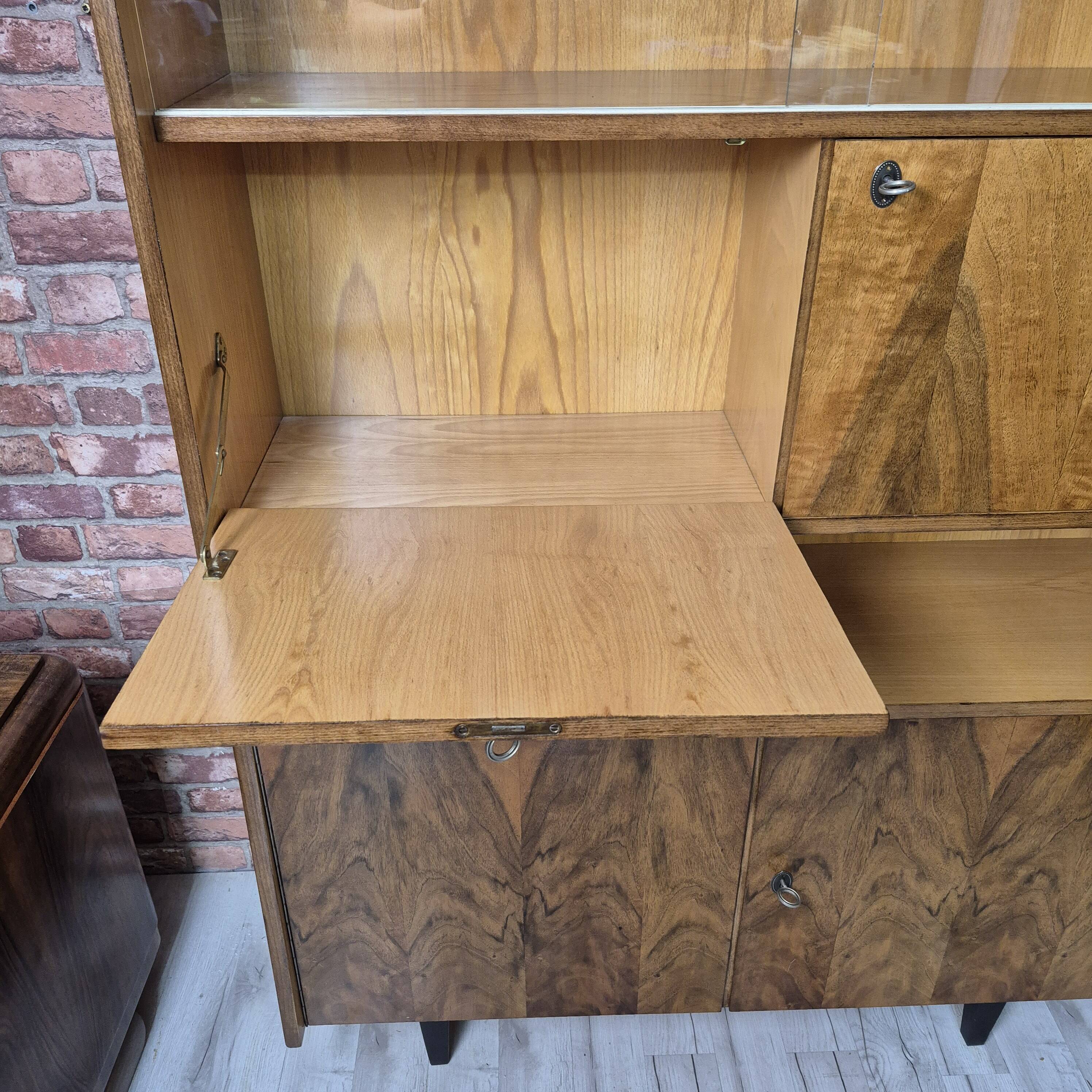 Restored Mid-Century Tapered Highboard Bar Cabinet  in Walnut & Mahogany