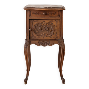 Table de chevet style Louis XV ancienne en bois et marbre