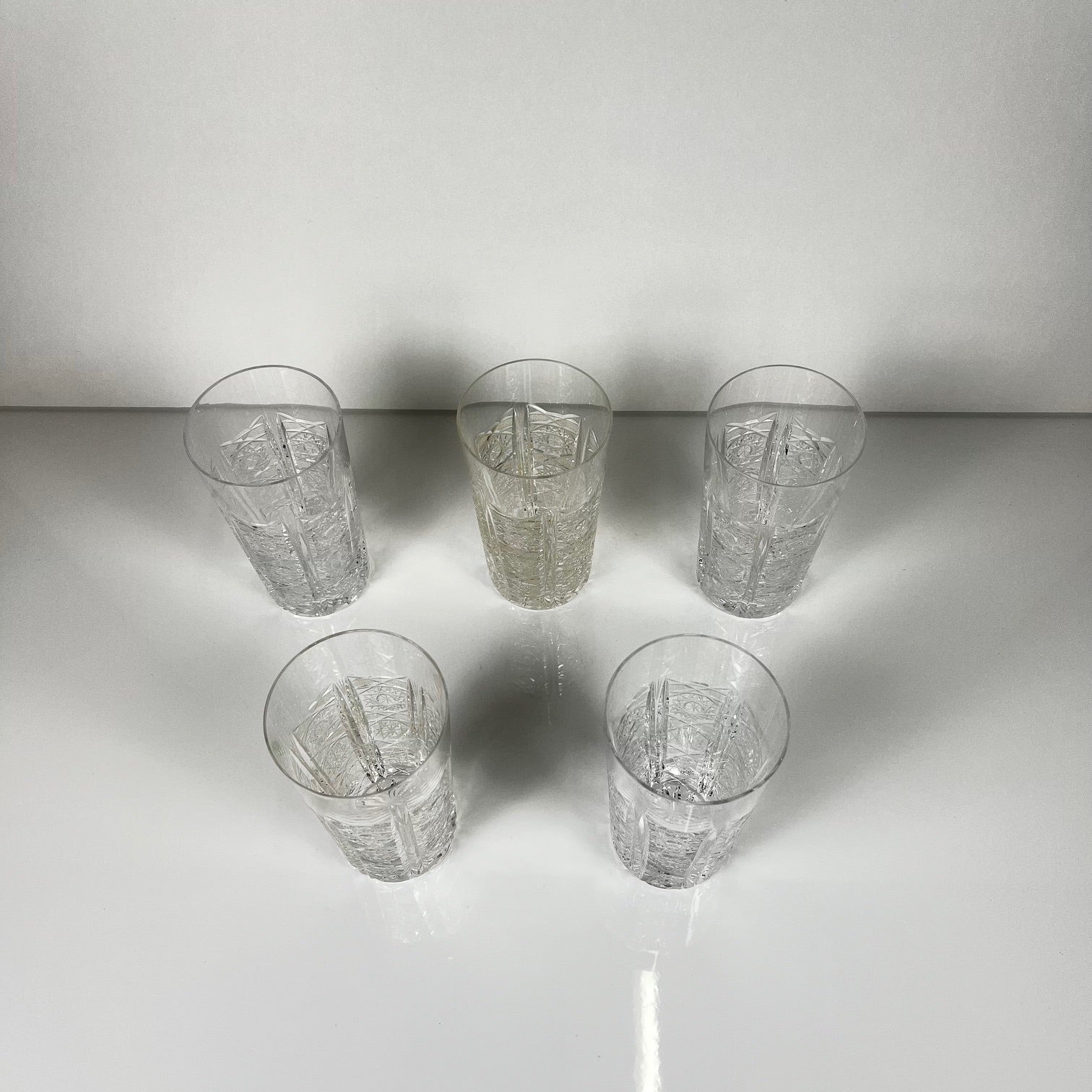 Set of 5 Bohemian cut crystal highball glasses, Czech Republic