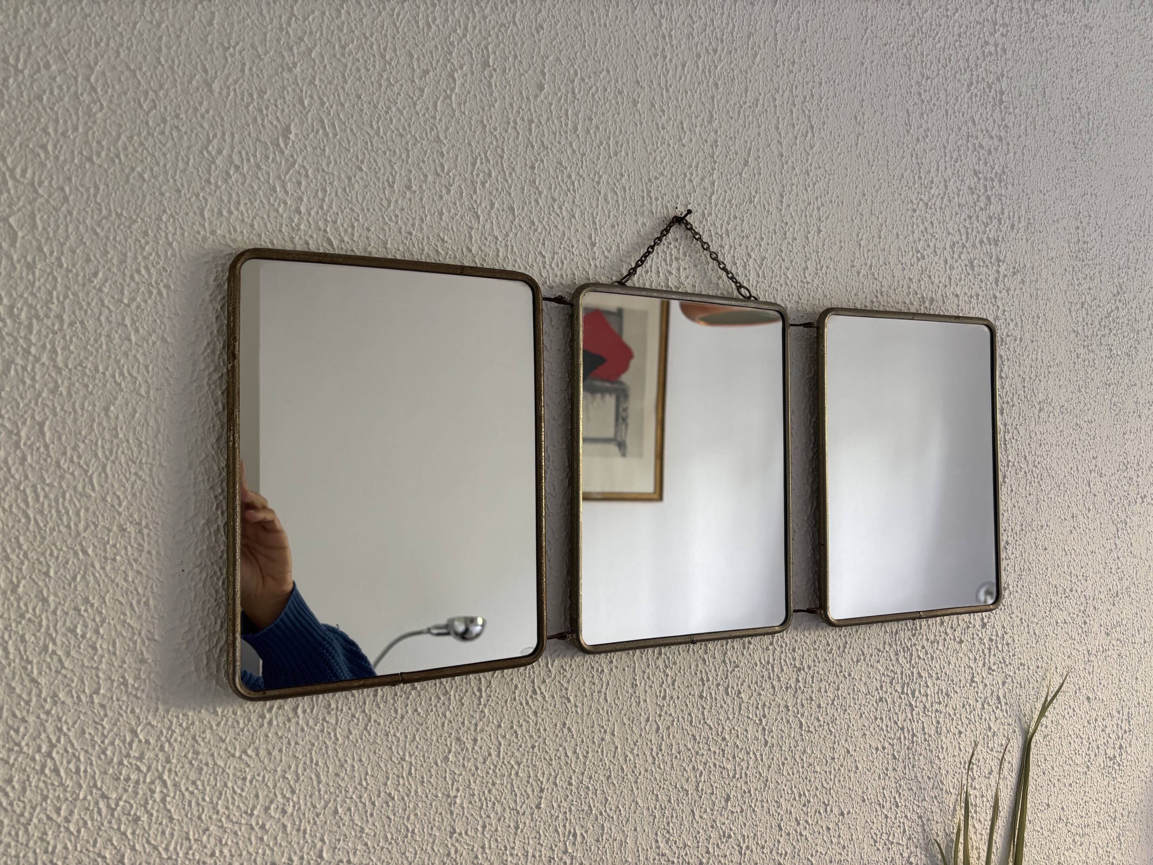 Vintage 1960 triptych mirror barber hairdresser Japonese style - 25 x 60 cm