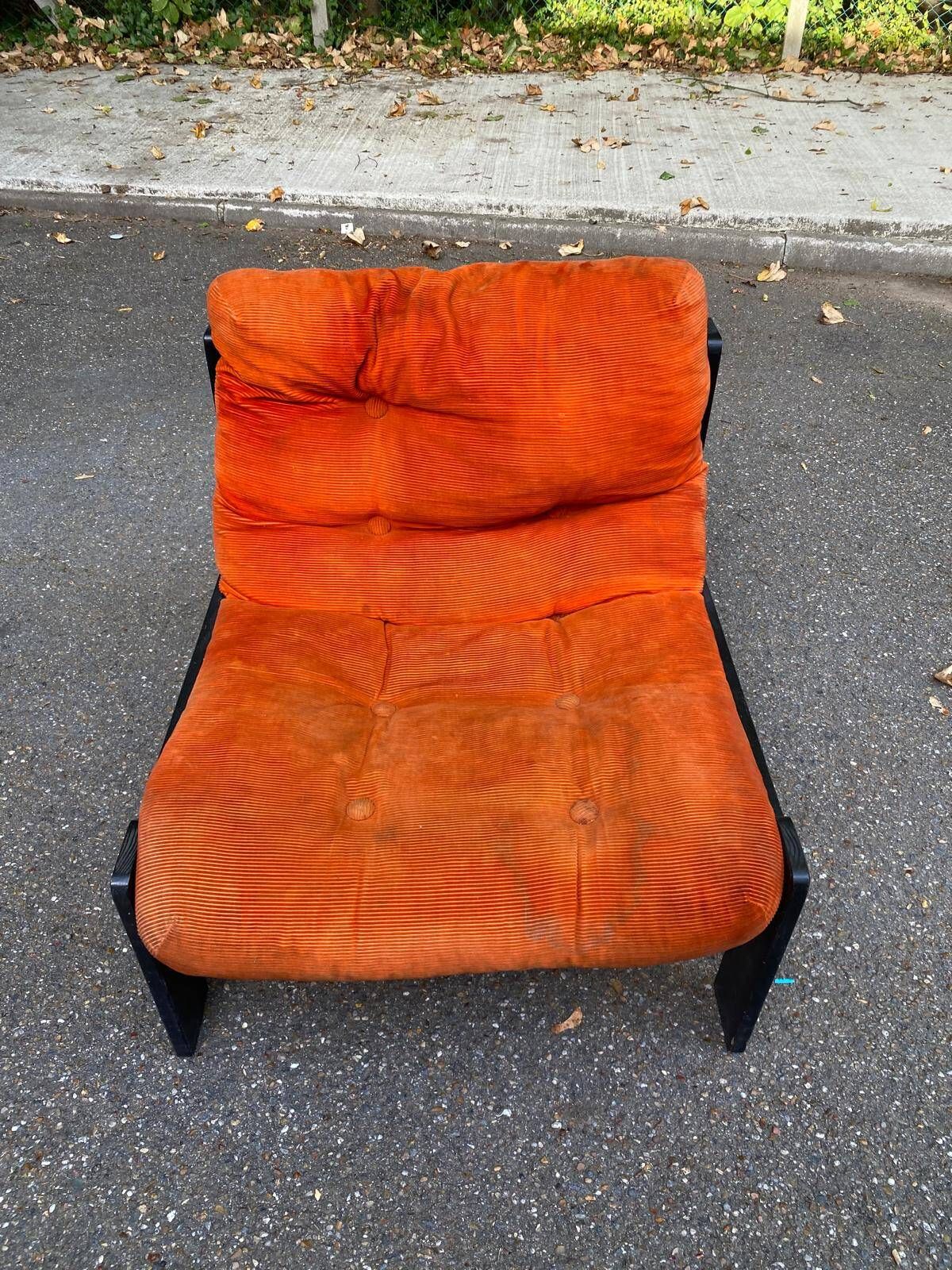 Vintage orange Scandinavian armchair from the 70s, velvet armchair